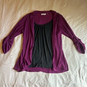 Rebecca Malone Purple Cardigan with Built-In Black Tank - Size 1X